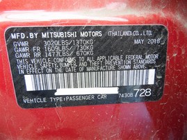 2018 MITSUBISHI MIRAGE RED 1.2 AT 193940